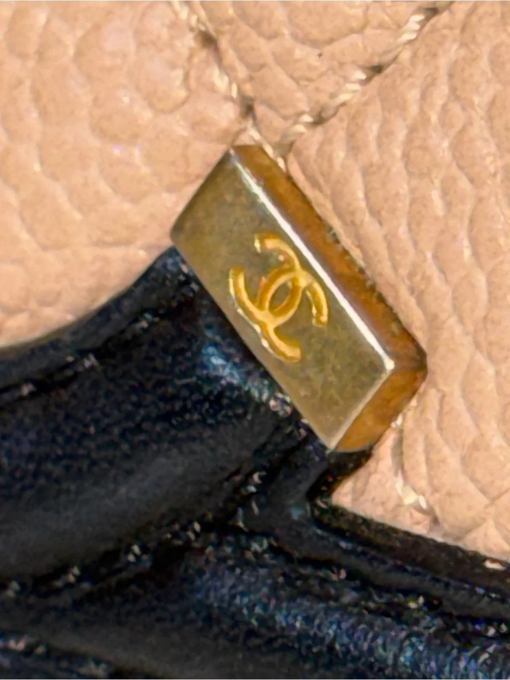CHANEL Small CC Filigree Flap Bag Beige Black, Caviar Leather GHW